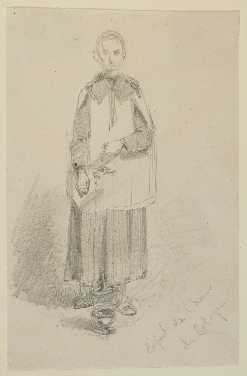 科隆合唱团的孩子，1858年（铅笔在白纸上） 作者 詹姆斯·阿博特·麦克尼尔·惠斯勒