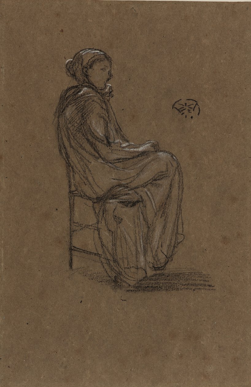 女性形象，坐着，1870-73（棕色纸上的黑色和白色粉笔） 作者 詹姆斯·阿博特·麦克尼尔·惠斯勒