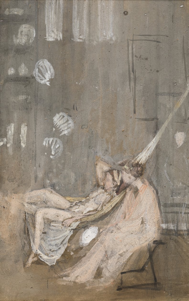 在工作室，c.1867-68（wc，水粉和黑色粉笔在纸上） 作者 詹姆斯·阿博特·麦克尼尔·惠斯勒