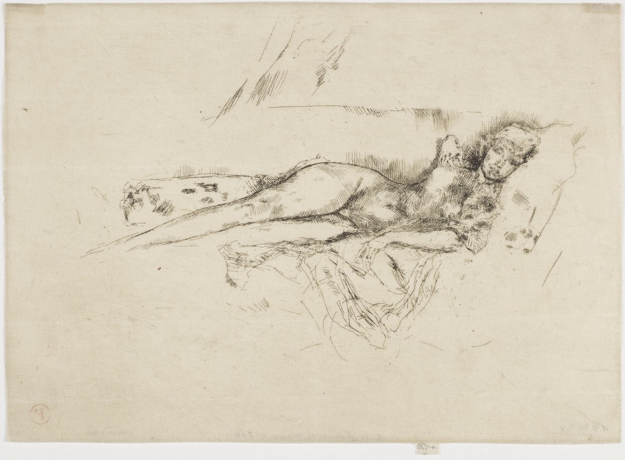Nude Figure Reclining，c.1885-88（蚀刻在纸上） 作者 詹姆斯·阿博特·麦克尼尔·惠斯勒