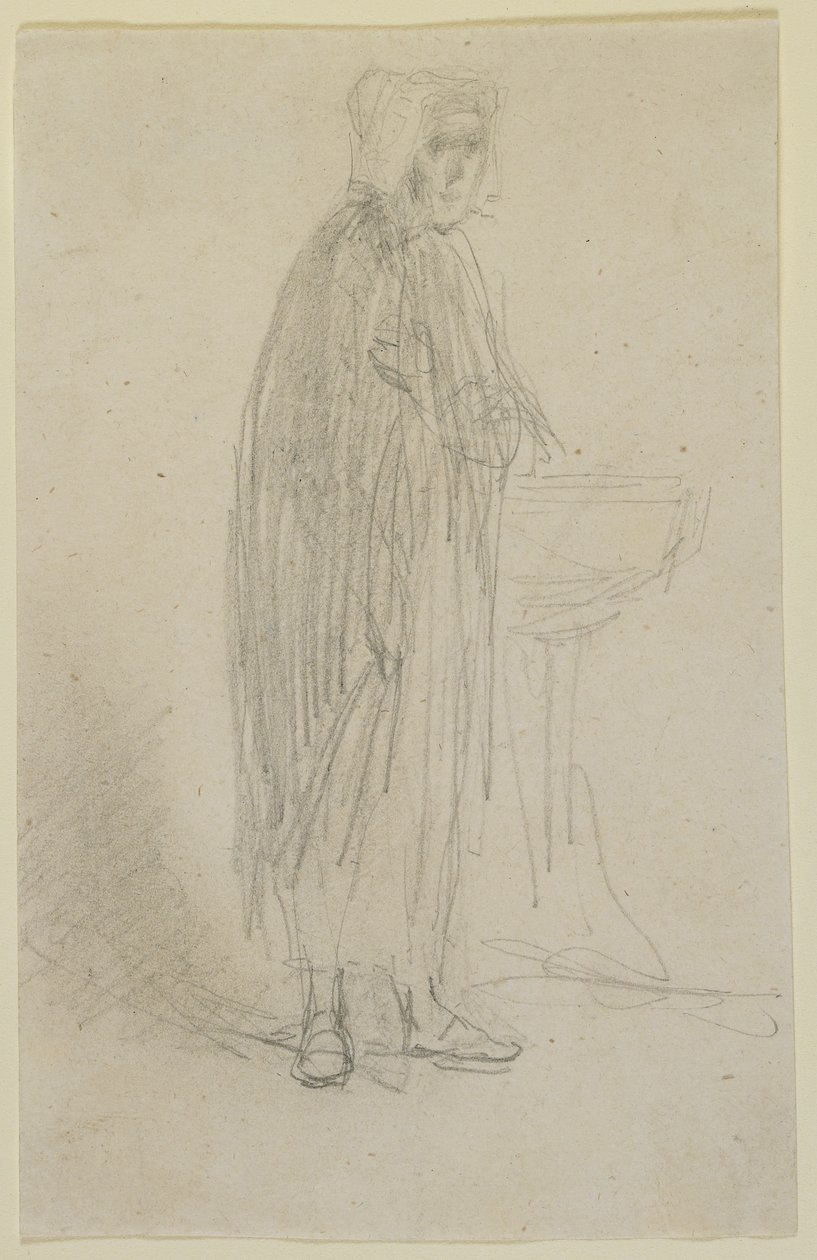 一位老太太的身影，c.1855-58（铅笔在米白色的纸上） 作者 詹姆斯·阿博特·麦克尼尔·惠斯勒