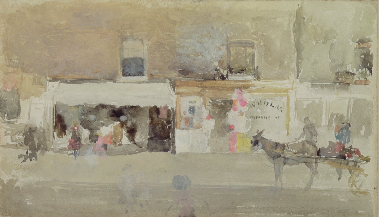切尔西的街景，c.1888（卡片上的wc） 作者 詹姆斯·阿博特·麦克尼尔·惠斯勒