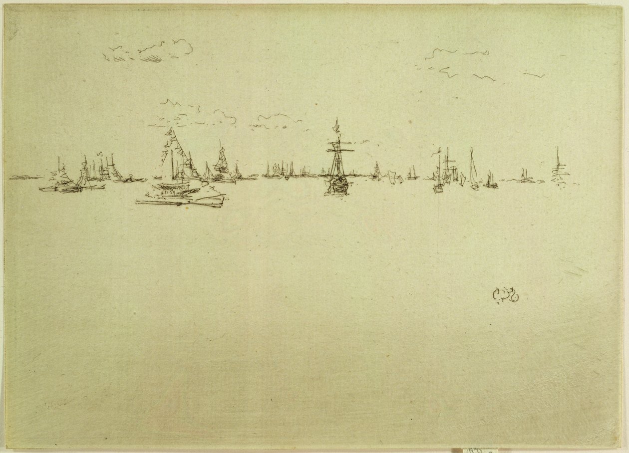 炮塔船，来自1887年题为“海军评论”的十二幅版画 作者 詹姆斯·阿博特·麦克尼尔·惠斯勒