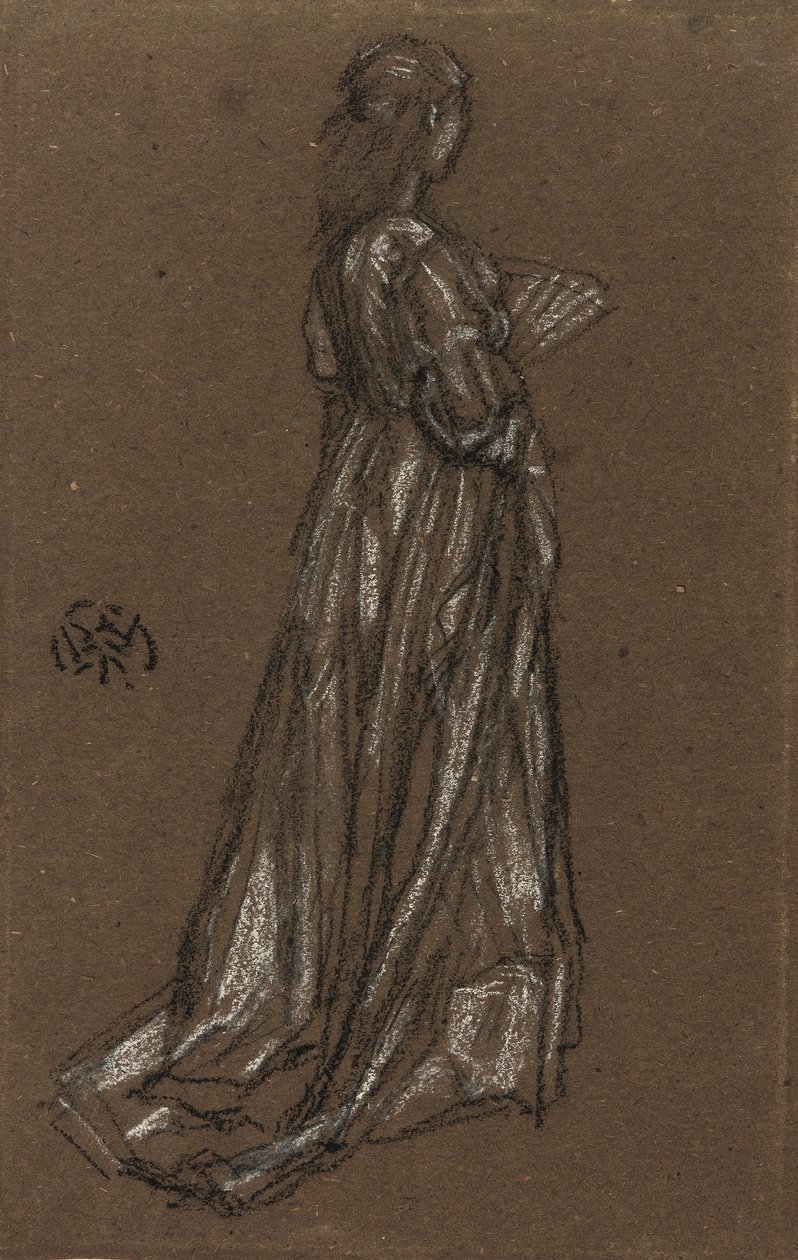 年轻女孩站，c.1873-75（棕色纸上的黑色和白色粉笔） 作者 詹姆斯·阿博特·麦克尼尔·惠斯勒