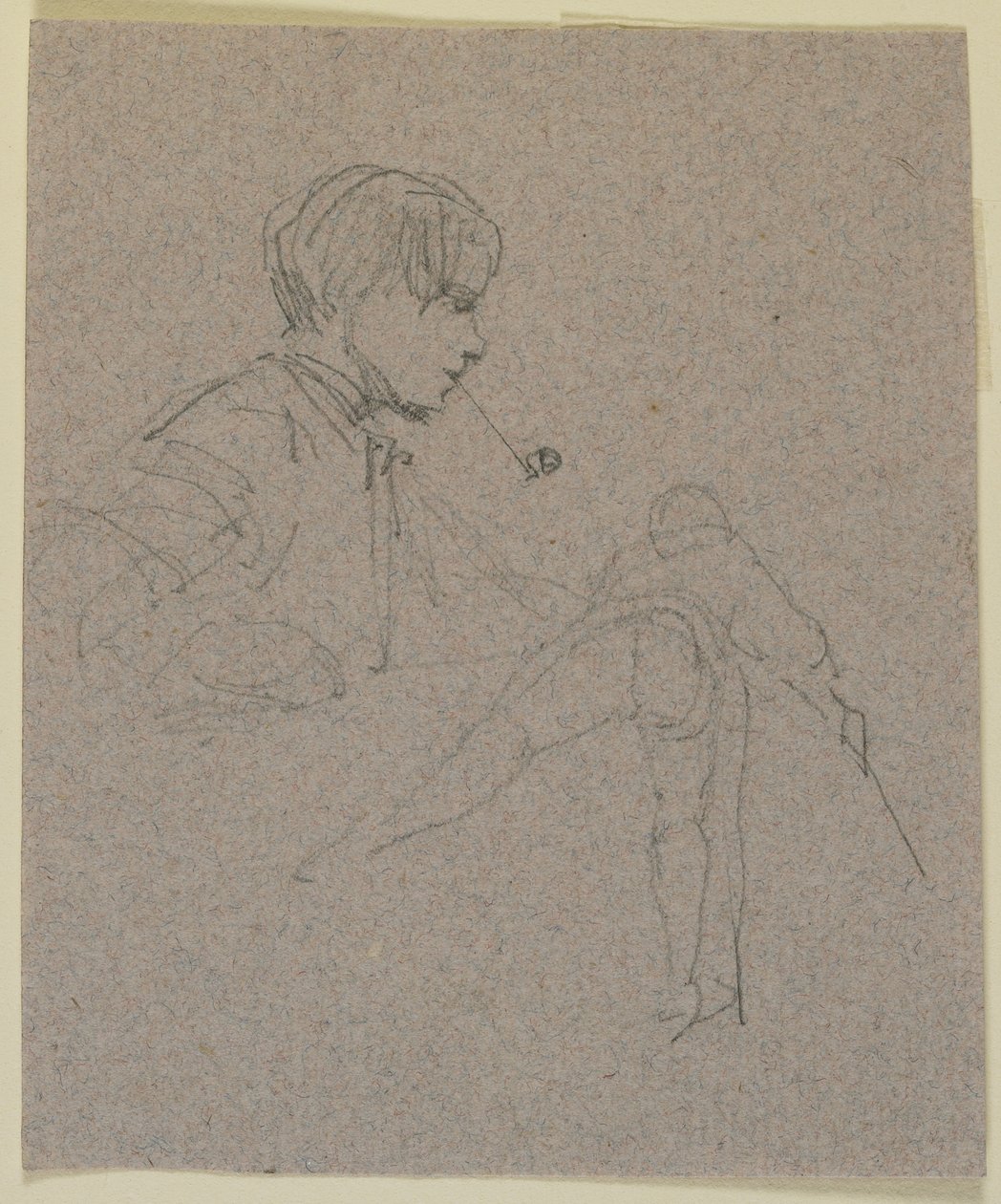 抽烟斗的年轻人，c.1855-59（铅笔在浅黄色纸上） 作者 詹姆斯·阿博特·麦克尼尔·惠斯勒