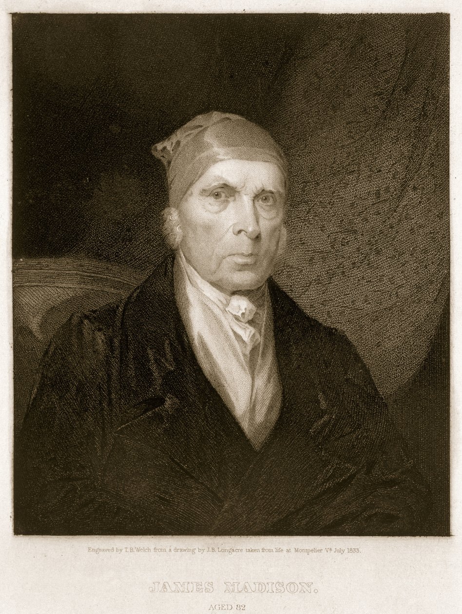 James Madison，82岁，由Thomas B. Welch（1814-74）刻。 作者 詹姆斯·巴顿·朗加尔
