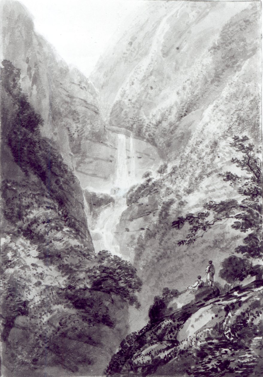 Minzapeezo的级联，由Samuel Davies在雕刻后的水彩画，c.1800 作者 詹姆斯·巴希尔