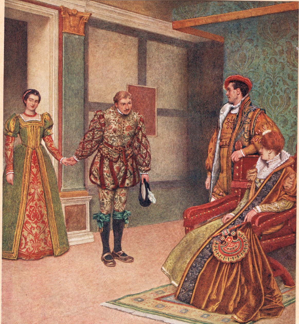 “你看到了情妇，我看到了女仆”，插图来自“威尼斯商人”，c.1910 作者 詹姆斯·德罗姆哥·林顿