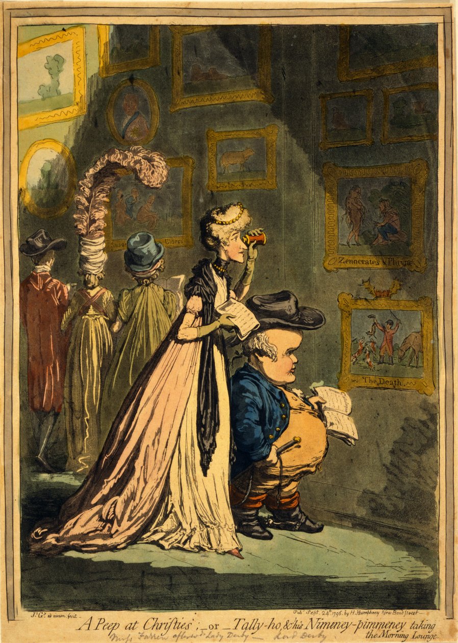 在Christies，或者Tally-ho和他的Nimeney-Pimmeney偷看了酒廊。 1796年（手工彩色雕刻） 作者 詹姆斯·吉里