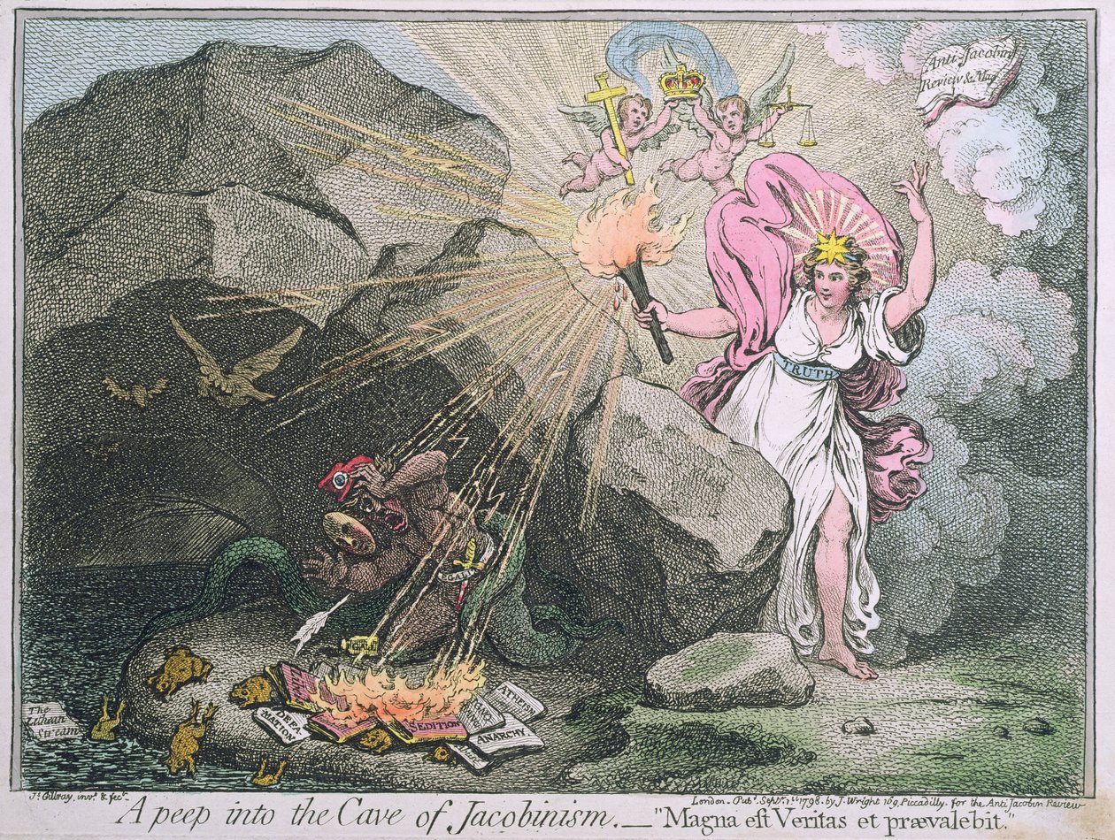 窥视Jacobinism的洞穴，或者是由Hannah Humphrey于1798年出版的Magna est Veritas et praevalebit（手工蚀刻） 作者 詹姆斯·吉里