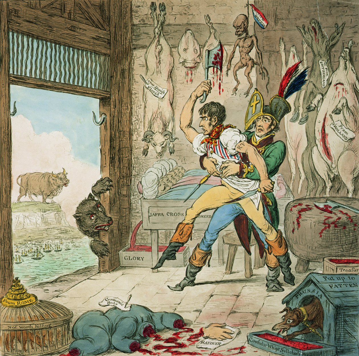 Boney and Talley，The Corsican Carcase  -  Butcher&39;s Reckoning Day，由Hannah Humphrey出版，1803年（附图253714） 作者 詹姆斯·吉里