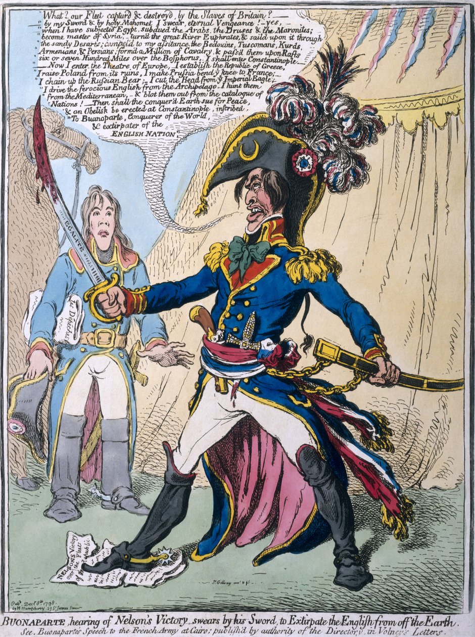 Non&39;s Victory的Buonaparte听到他的剑从地球上消灭英语，由Hannah Humphrey于1798年出版（手工蚀刻） 作者 詹姆斯·吉里