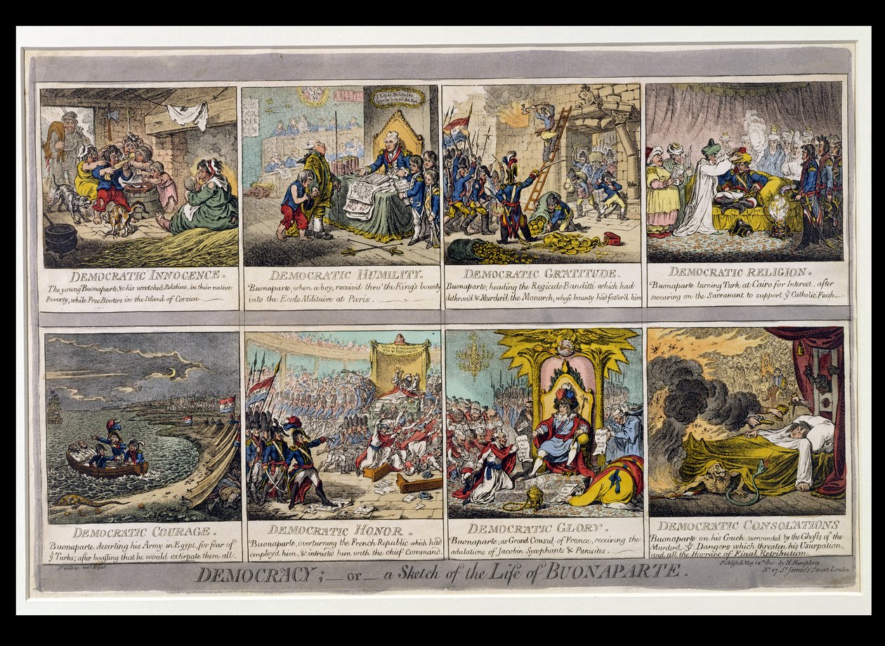 Hannah Humphrey在1800年出版的民主或Buonaparte生平略图（手工蚀刻） 作者 詹姆斯·吉里