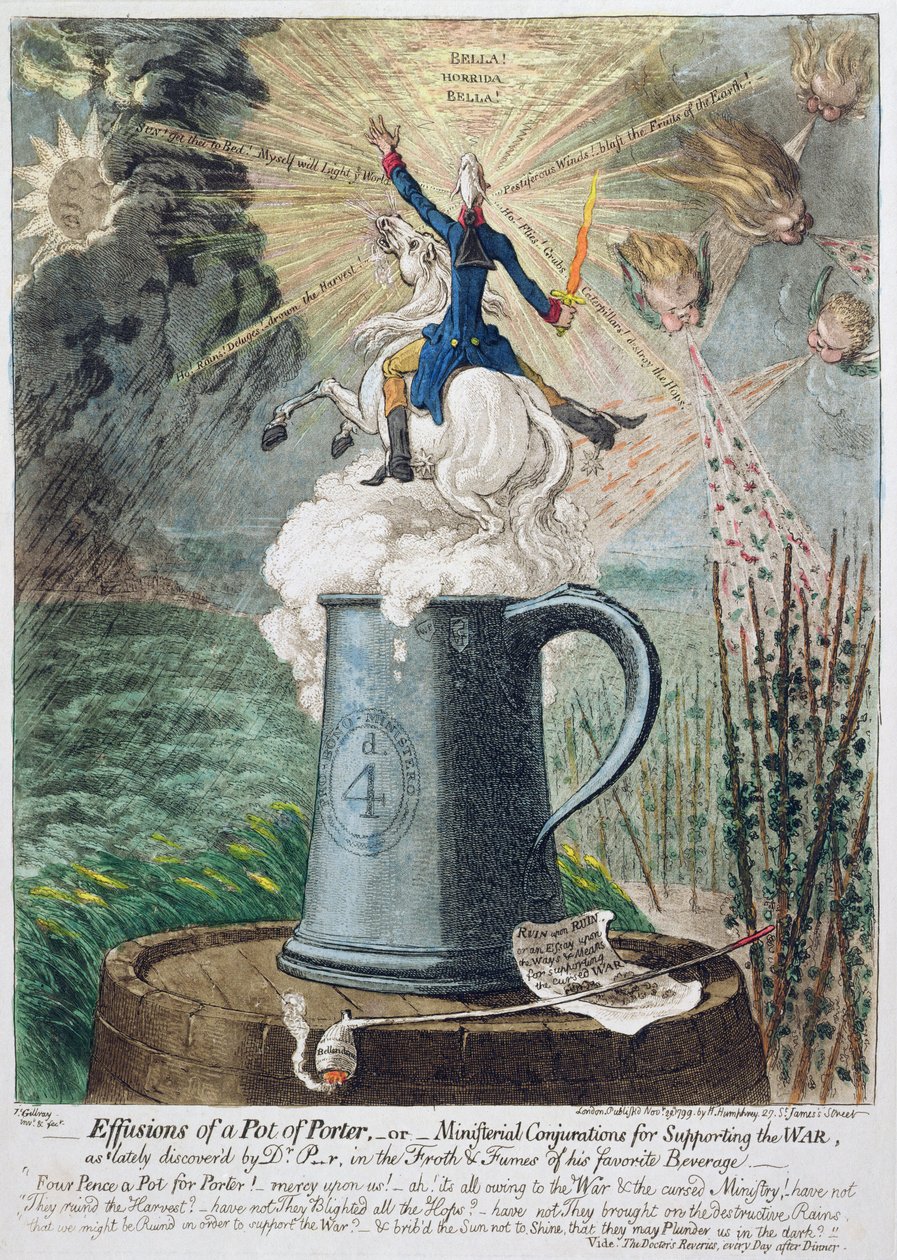 Hannah Humphrey于1799年出版的一系列波特（或称支持战争的部长咒语）（手工彩色蚀刻） 作者 詹姆斯·吉里