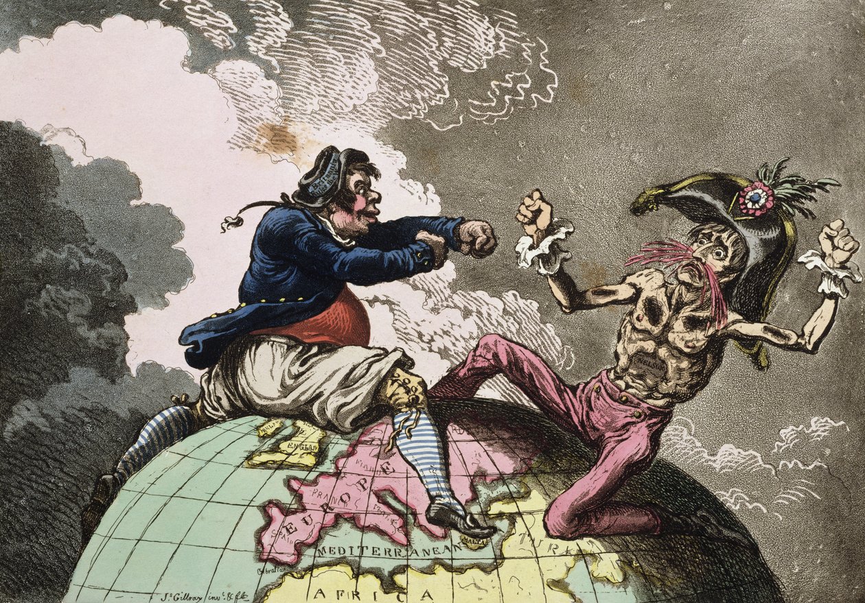 1798年Hannah Humphrey出版的Dunghill或Jack Tar Settl&39;ing Buonaparte的战斗（使用aquatint蚀刻） 作者 詹姆斯·吉里