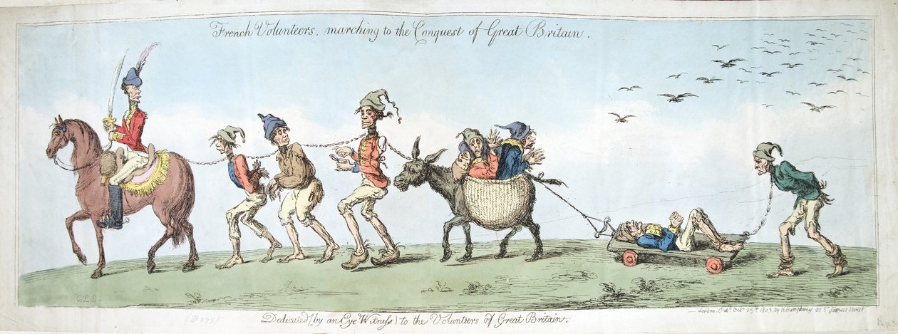 法国志愿者，前往英国征服，由Hannah Humphrey于1799年出版（手工彩色蚀刻） 作者 詹姆斯·吉里