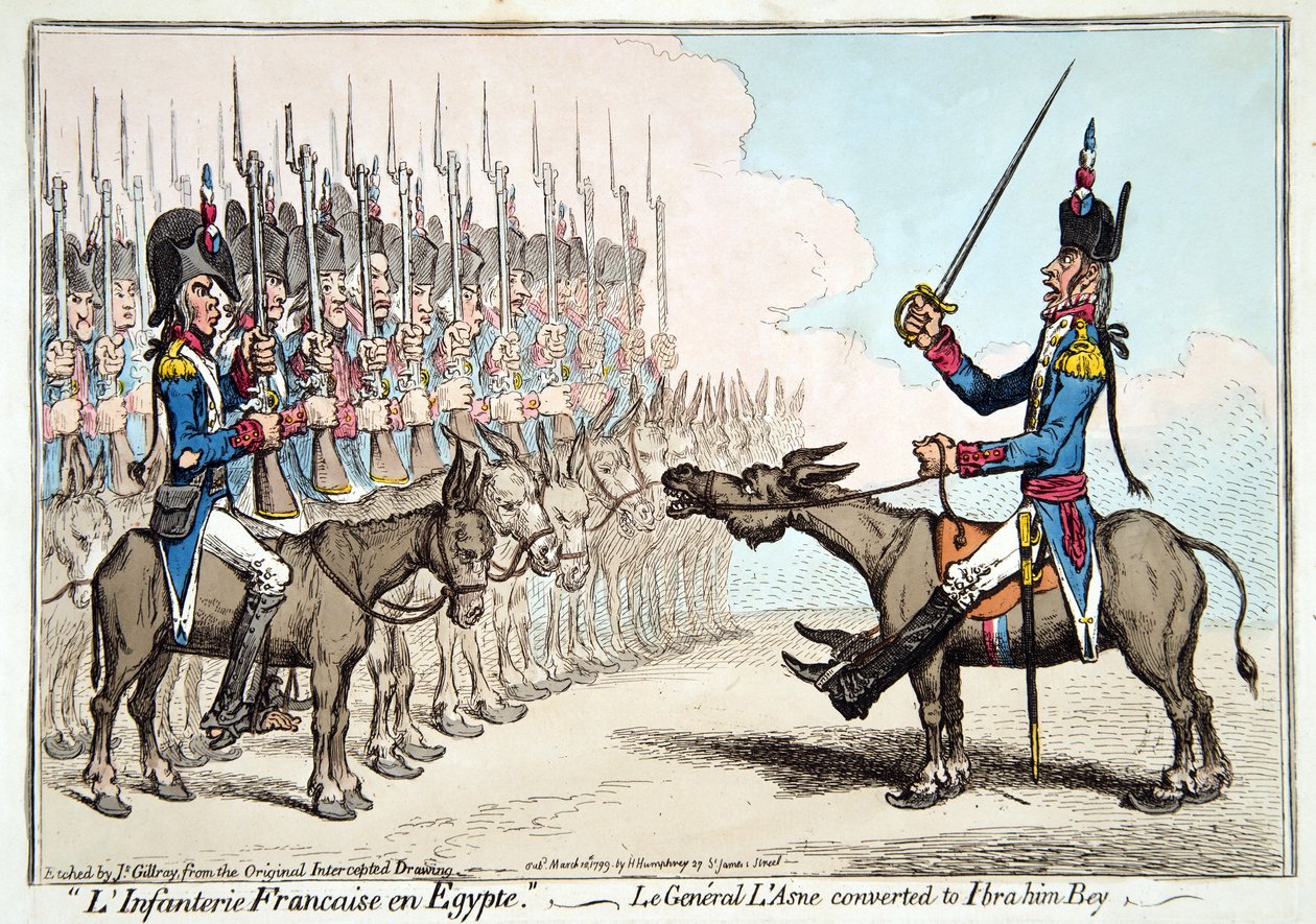 L&39;Infanterie Francaise en Egypte，或Le General l&39;Asne转为Ibrahim Bey，由Hannah Humphrey于1799年出版（手工蚀刻） 作者 詹姆斯·吉里