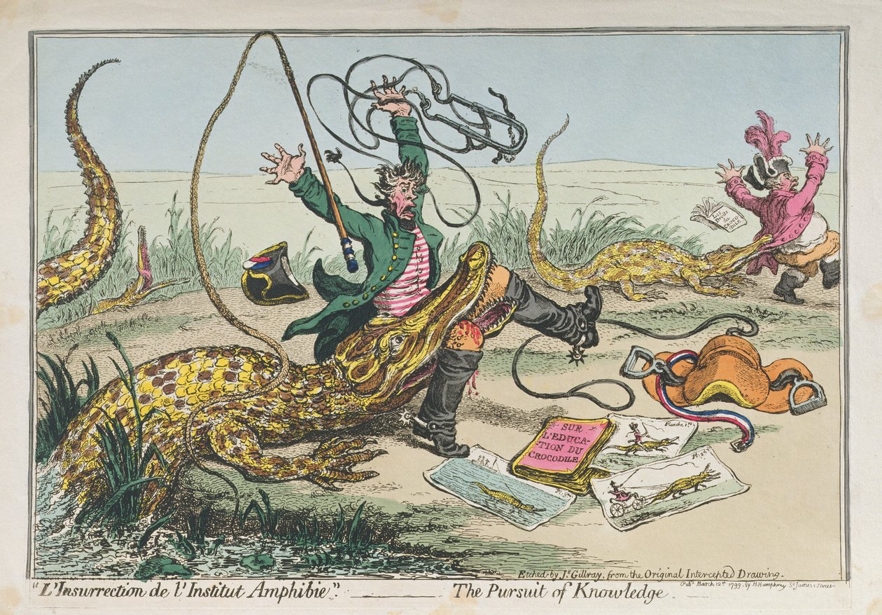 Hannah Humphrey于1799年出版的“L&39;Insurrection de l&39;Institut Amphibie”或The Pursuit of Knowledge（手工彩色蚀刻） 作者 詹姆斯·吉里