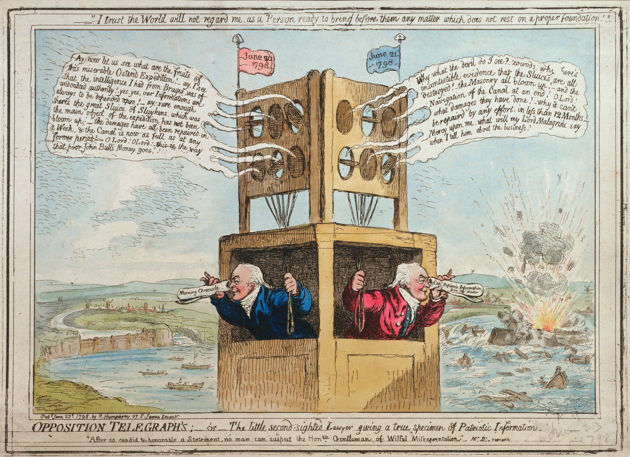 Hannah Humphrey于1798年出版的“反对电讯报”，或者是第二位看见的律师，提供真实的爱国信息标本（手工彩色蚀刻） 作者 詹姆斯·吉里