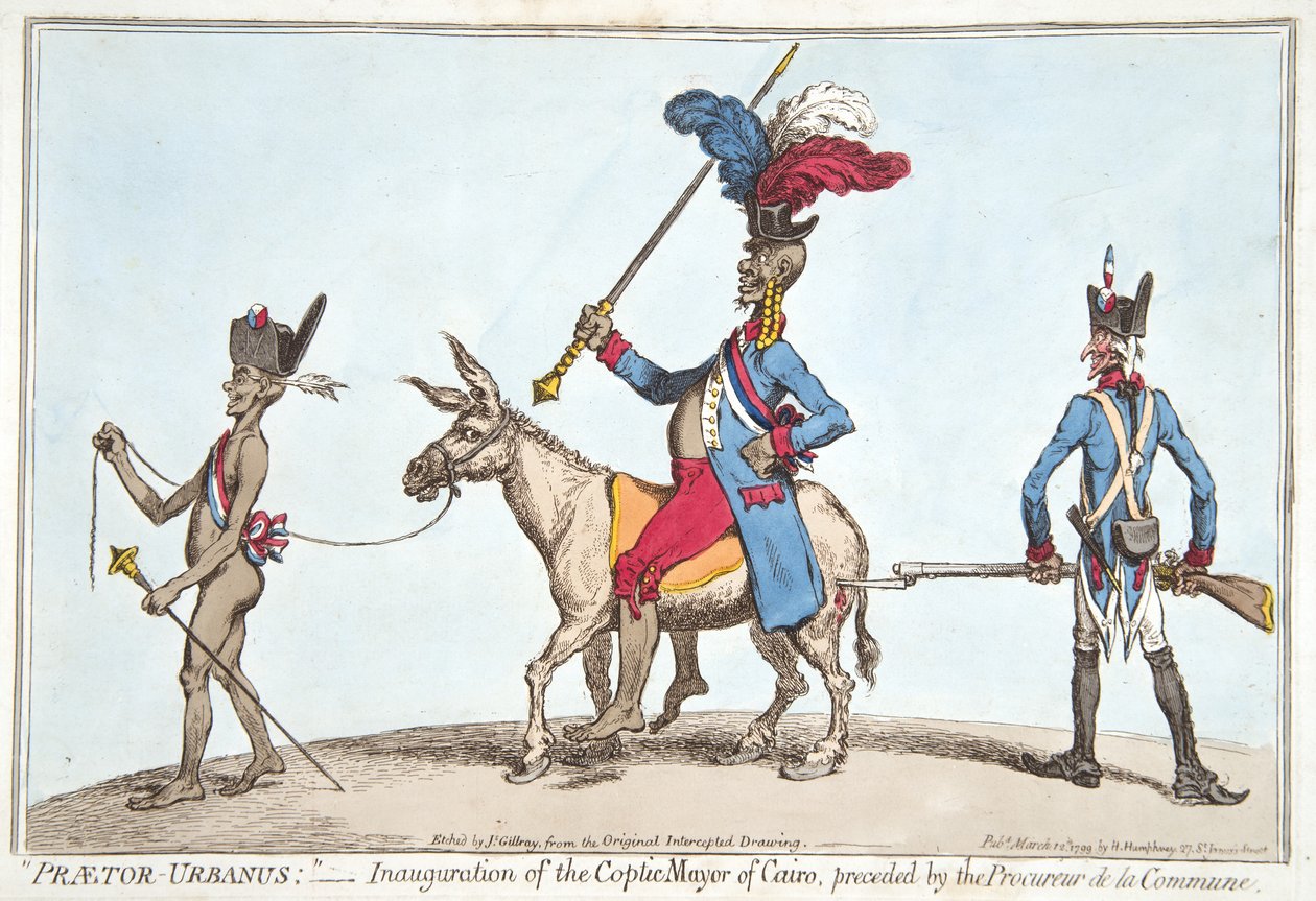 Praetor Urbanus&39; - 开罗科普特市市长的就职典礼，由汉娜·汉弗莱于1799年出版（手工彩色蚀刻） 作者 詹姆斯·吉里