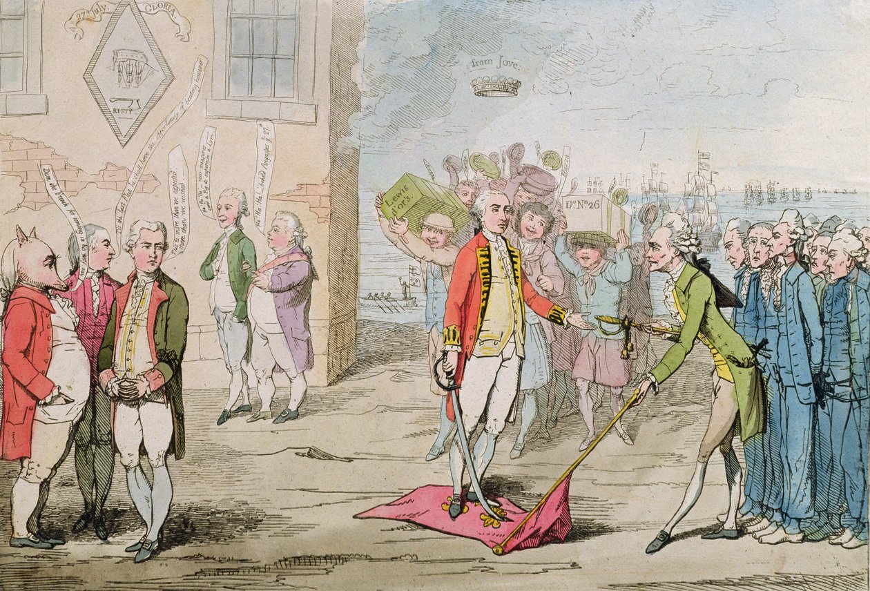 Rodney Triumphant，或倾倒海军上将Lee-Shore，1782年（手工蚀刻） 作者 詹姆斯·吉里