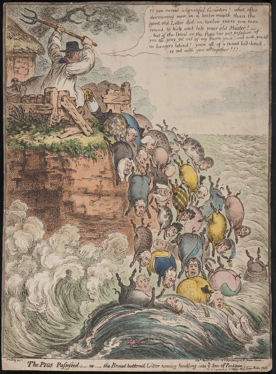 猪群拥有，或广泛的底部垃圾一头扎进毁灭之海，1807年 作者 詹姆斯·吉里