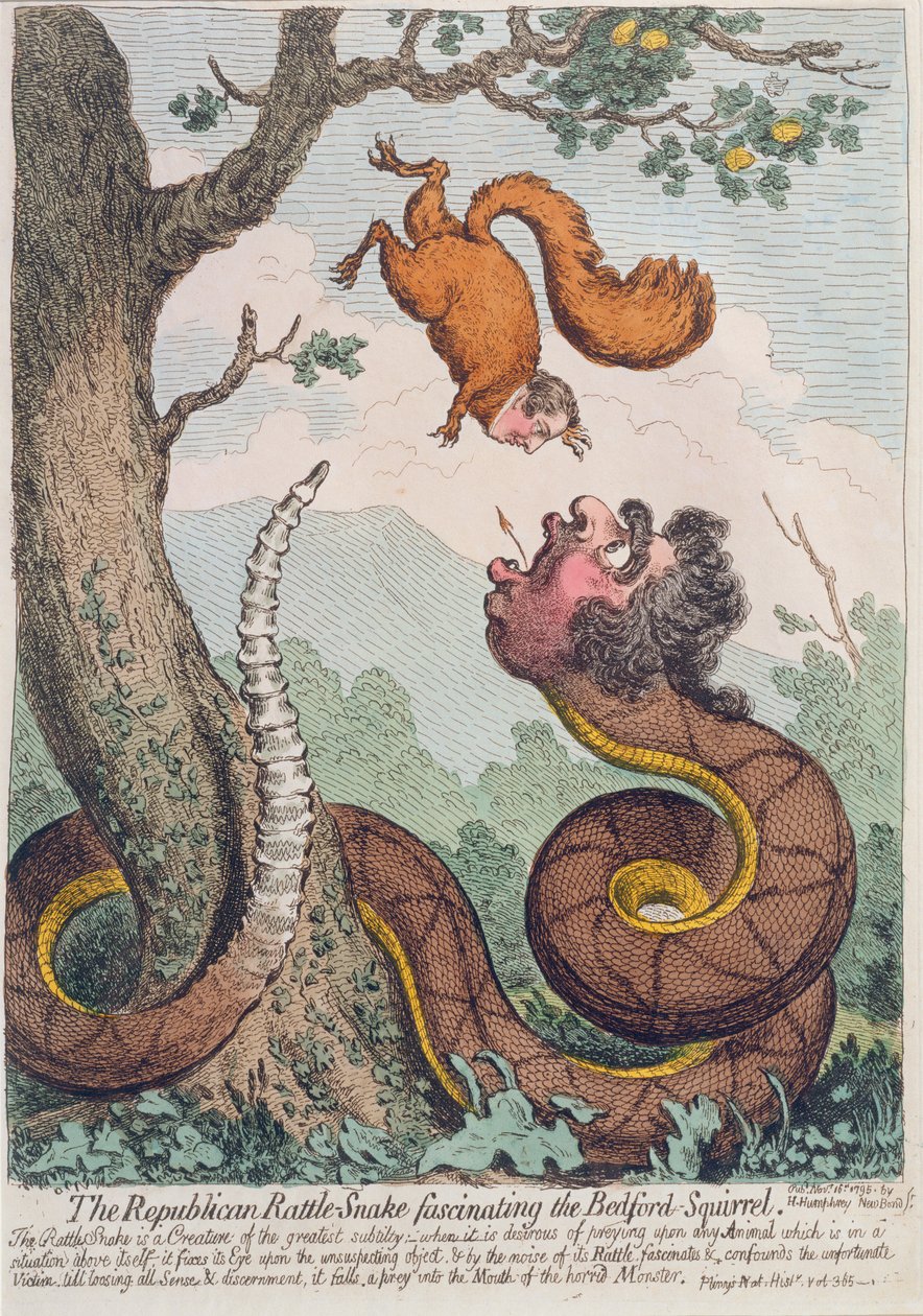 共和党的拨浪鼓 - 迷人的贝德福德松鼠，由Hannah Humphrey于1795年出版（手工蚀刻） 作者 詹姆斯·吉里