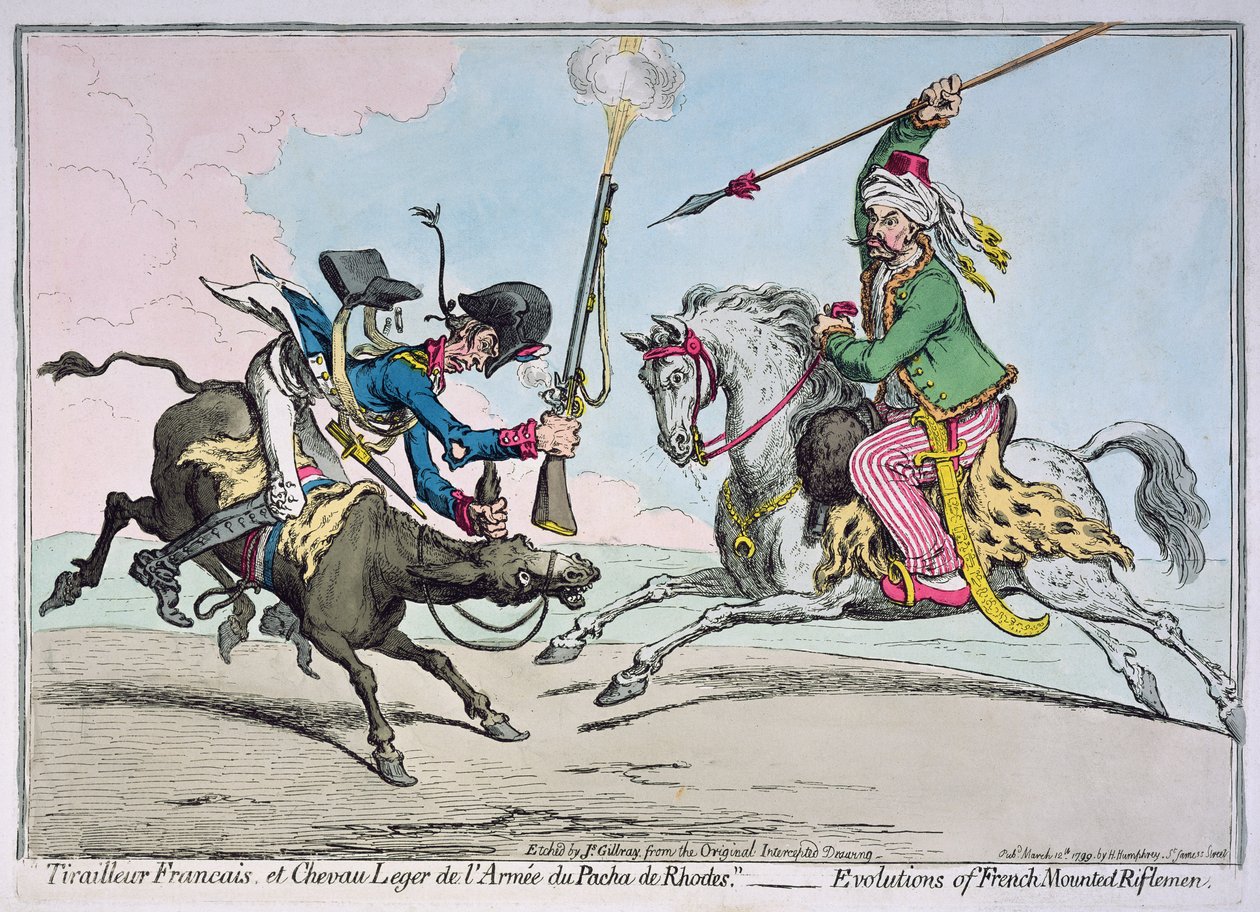 “Rhora的Pacha军队的Tirailleur Francais和Light Horse”，由Hannah Humphrey出版，1799年 作者 詹姆斯·吉里