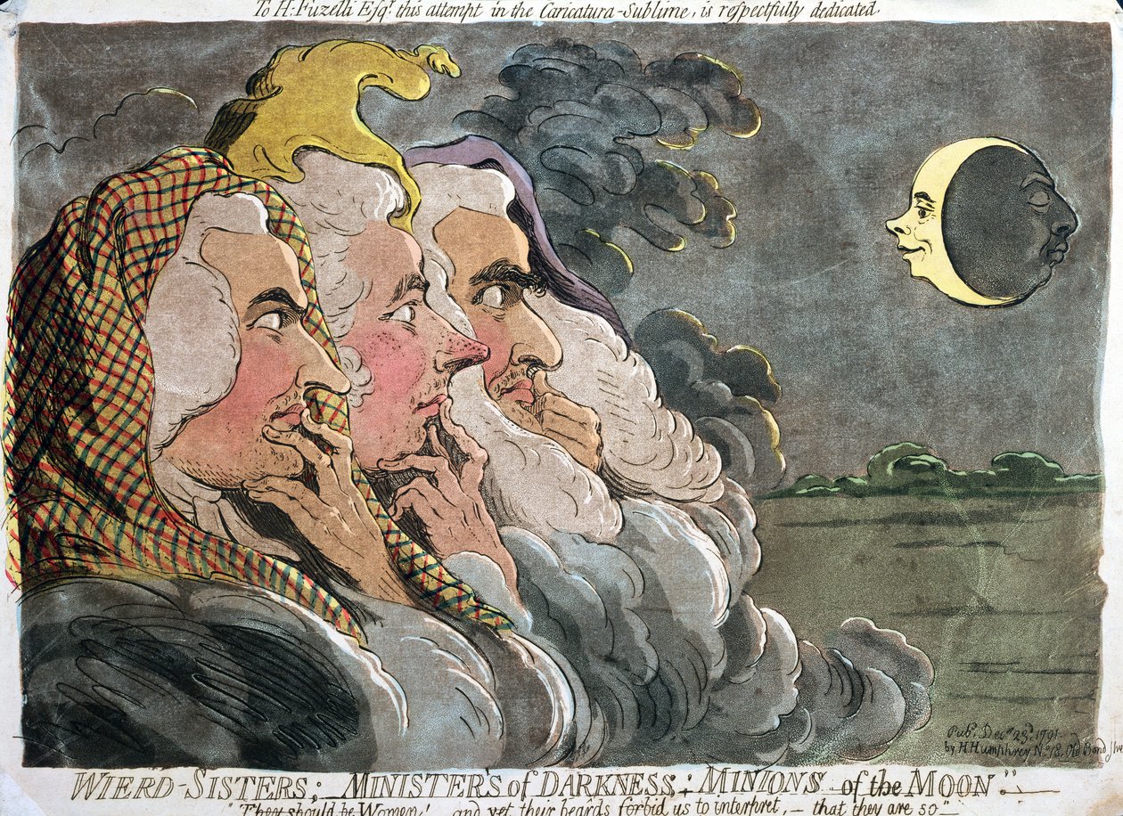 奇怪的姐妹;黑暗的传道人;月亮的仆人，由Hannah Humphrey出版，1791年（用aquatint蚀刻） 作者 詹姆斯·吉里
