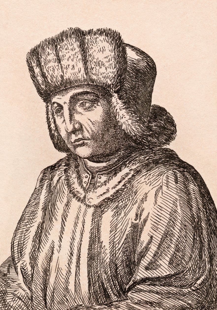Jan van Eyck，“来自真实原创的着名画家肖像”的插图，于1817年在伦敦出版 作者 詹姆斯·吉尔丁