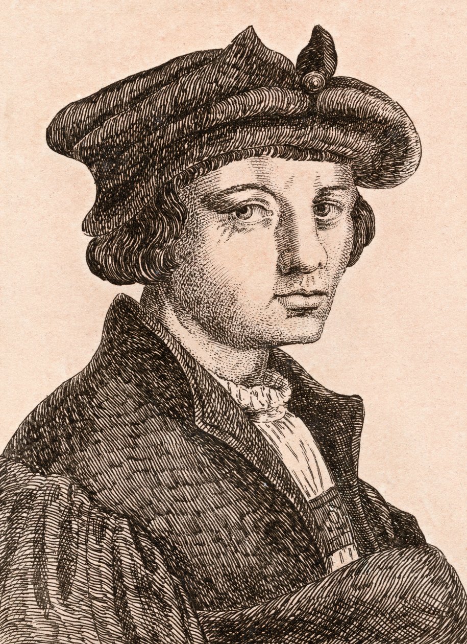卢卡斯·范·莱顿（Lucas van Leyden），来自“真实原创的着名画家肖像画集”的插图，于1817年在伦敦出版 作者 詹姆斯·吉尔丁