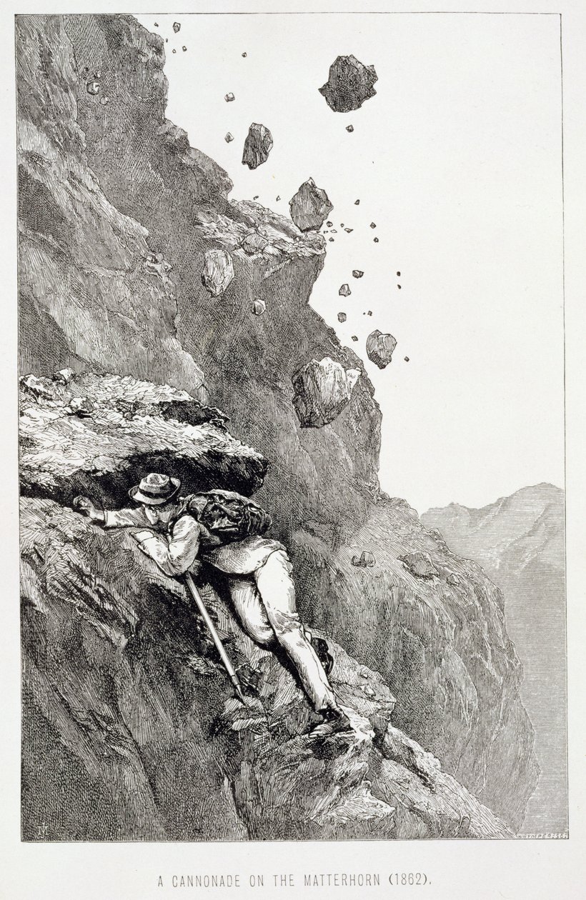 马特宏峰上的一个炮弹，1862年，由爱德华·因姆佩尔（1840-1911）刻的“马特洪峰的上升”，出版于1860年代至80年代 作者 詹姆斯·马奥尼