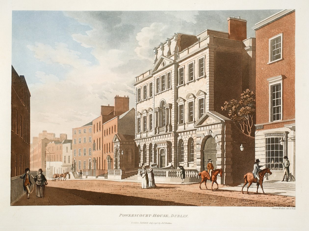 Powerscourt-House，都柏林，1795年（手工彩色雕刻） 作者 詹姆斯·莫尔顿