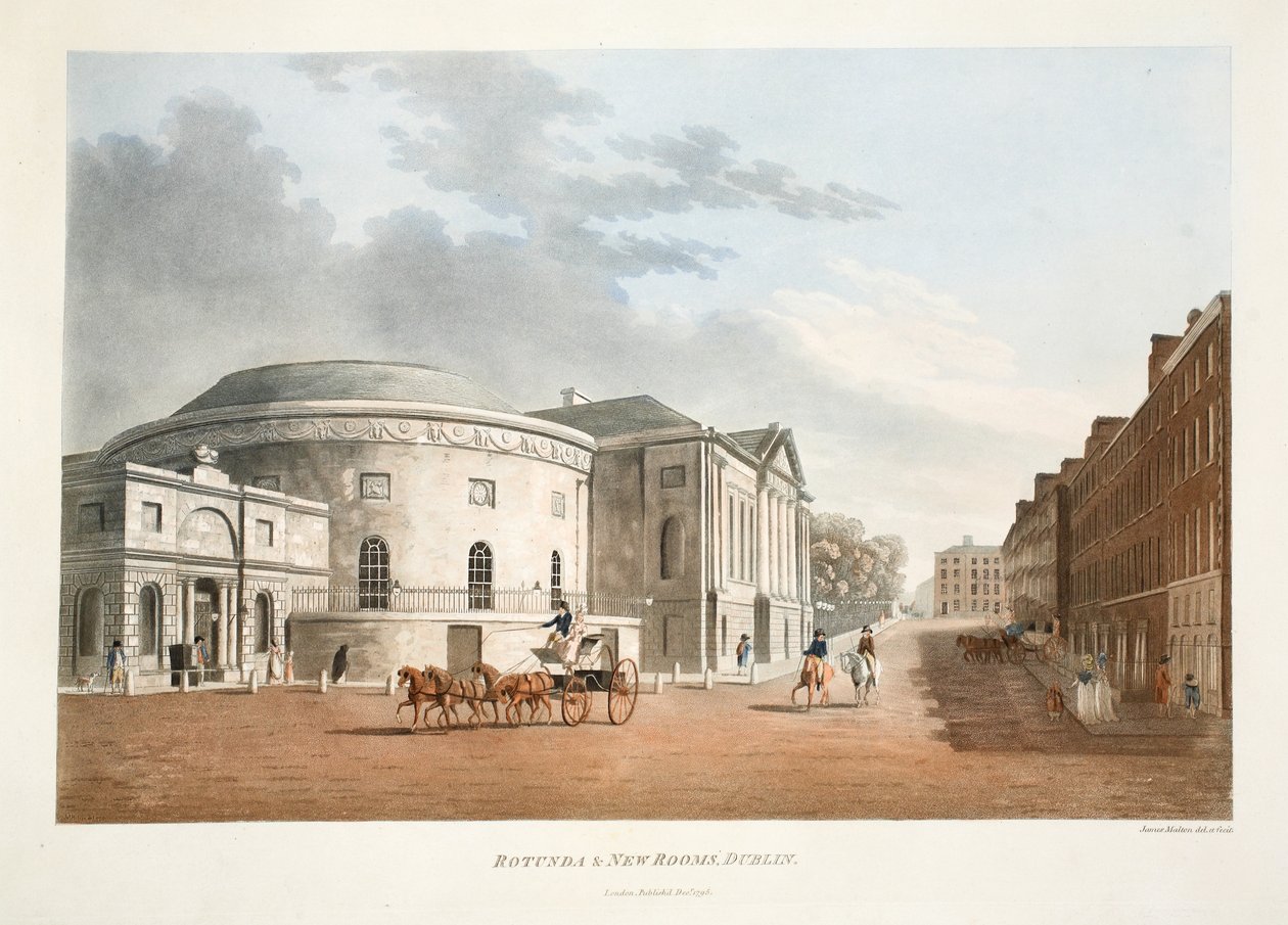 Rotunda und New Rooms，都柏林，1795年（手工彩色雕刻） 作者 詹姆斯·莫尔顿