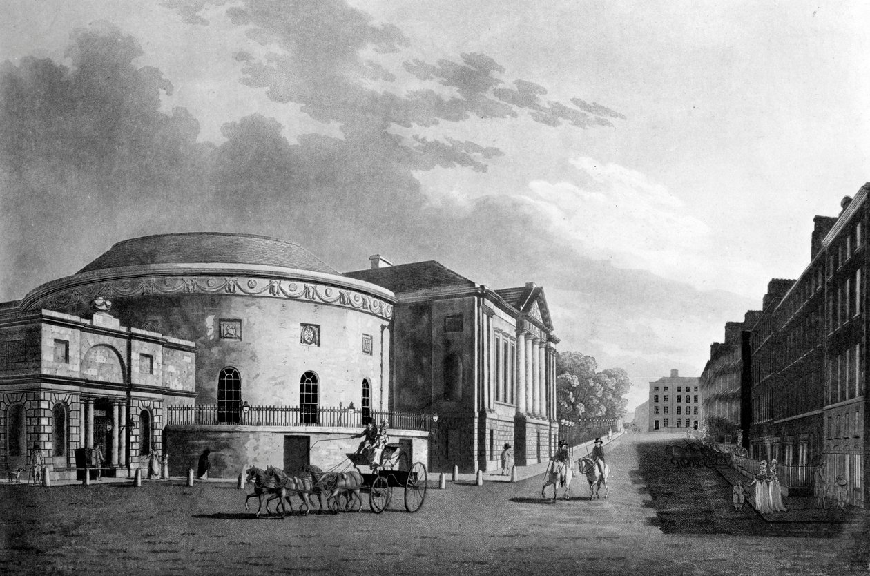 Rotunda und New Rooms，都柏林，1795年（手工彩色雕刻） 作者 詹姆斯·莫尔顿