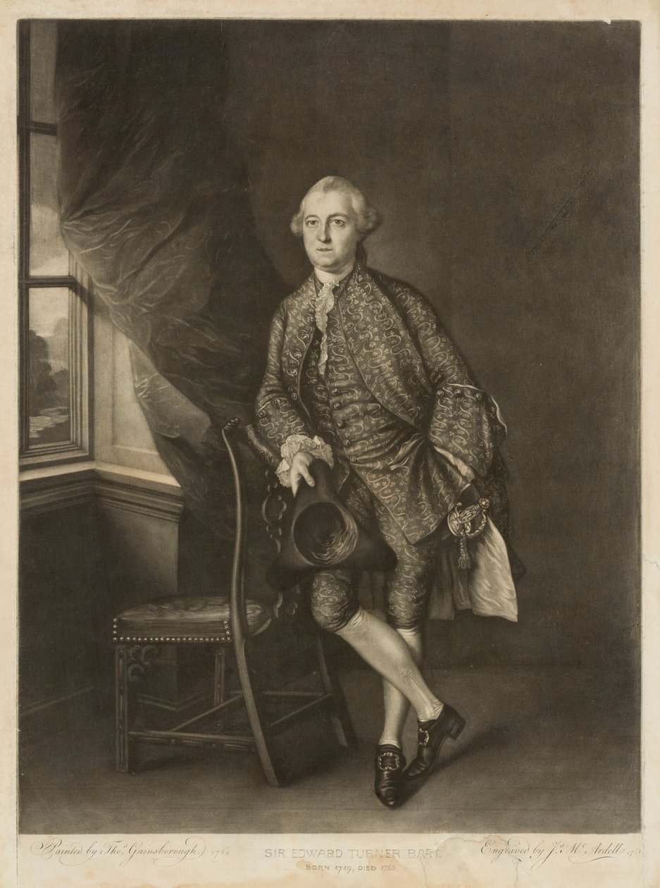 Edward Turner爵士的肖像，c.1762-63（mezzotint） 作者 詹姆斯·麦卡德尔