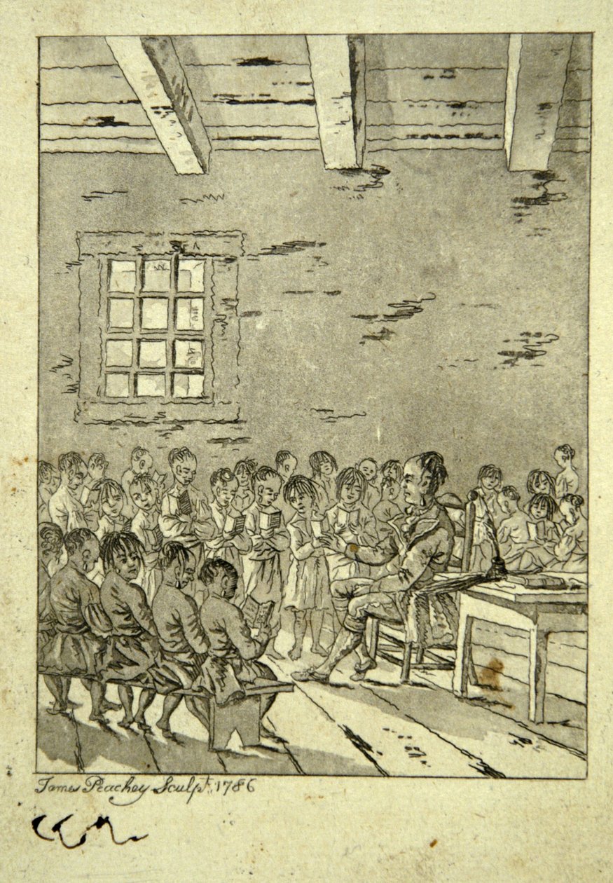 美国本土学校的课堂，1786年 作者 詹姆斯·佩奇（James Peachey）