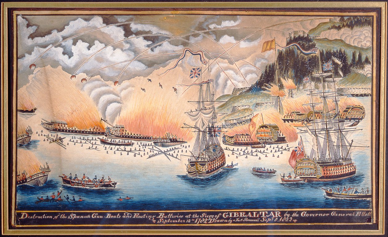1882年9月13日，总督埃利奥特在直布罗陀围城销毁西班牙炮艇和浮动电池（笔和wc） 作者 詹姆斯·罗斯沃尔