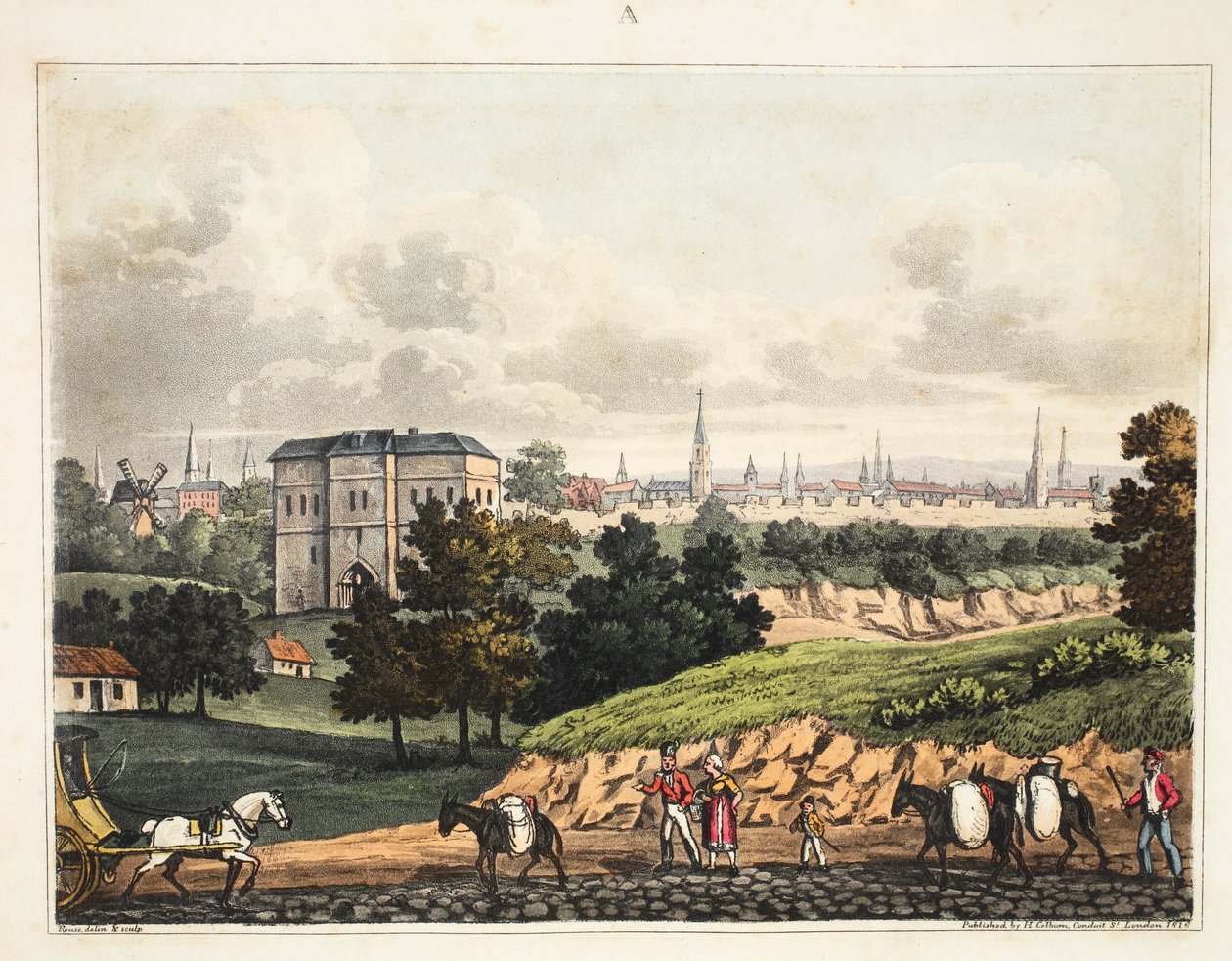 布鲁塞尔市，从Foret de Soigne的入口，与障碍，酒吧H. Colburn，1816年 作者 詹姆斯·劳斯