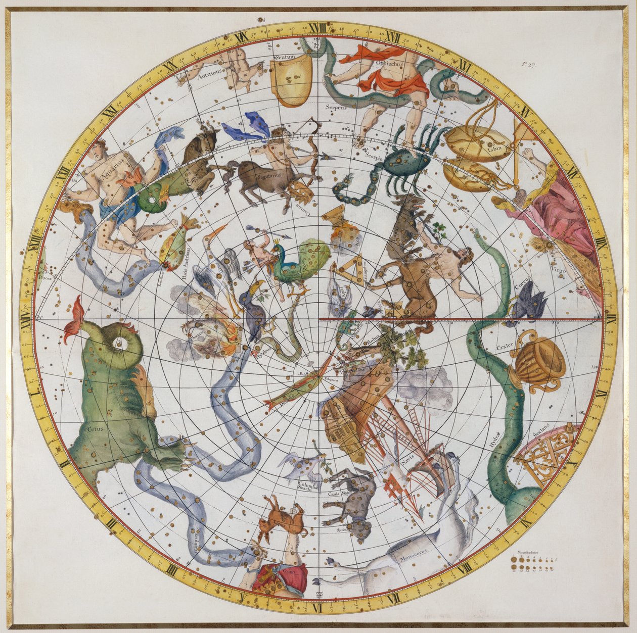 来自&39;Atlas Coelestis&39;的板27，由John Flamsteed（1646-1719），酒吧。在1729年（手工彩色雕刻） 作者 詹姆斯·桑希尔