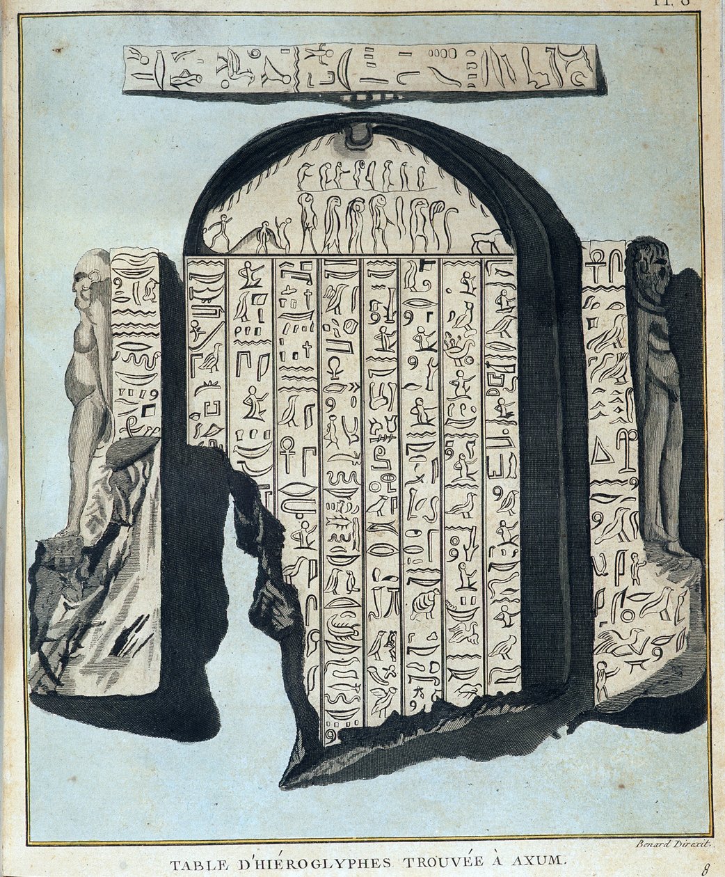 在阿克苏姆（Aksoum）发现的象形文字表--载于《1768年至1772年在努比亚和阿比西尼亚进行的发现尼罗河源头的旅行》，作者詹姆斯-布鲁斯，第一卷，巴黎 作者 詹姆斯·布鲁斯
