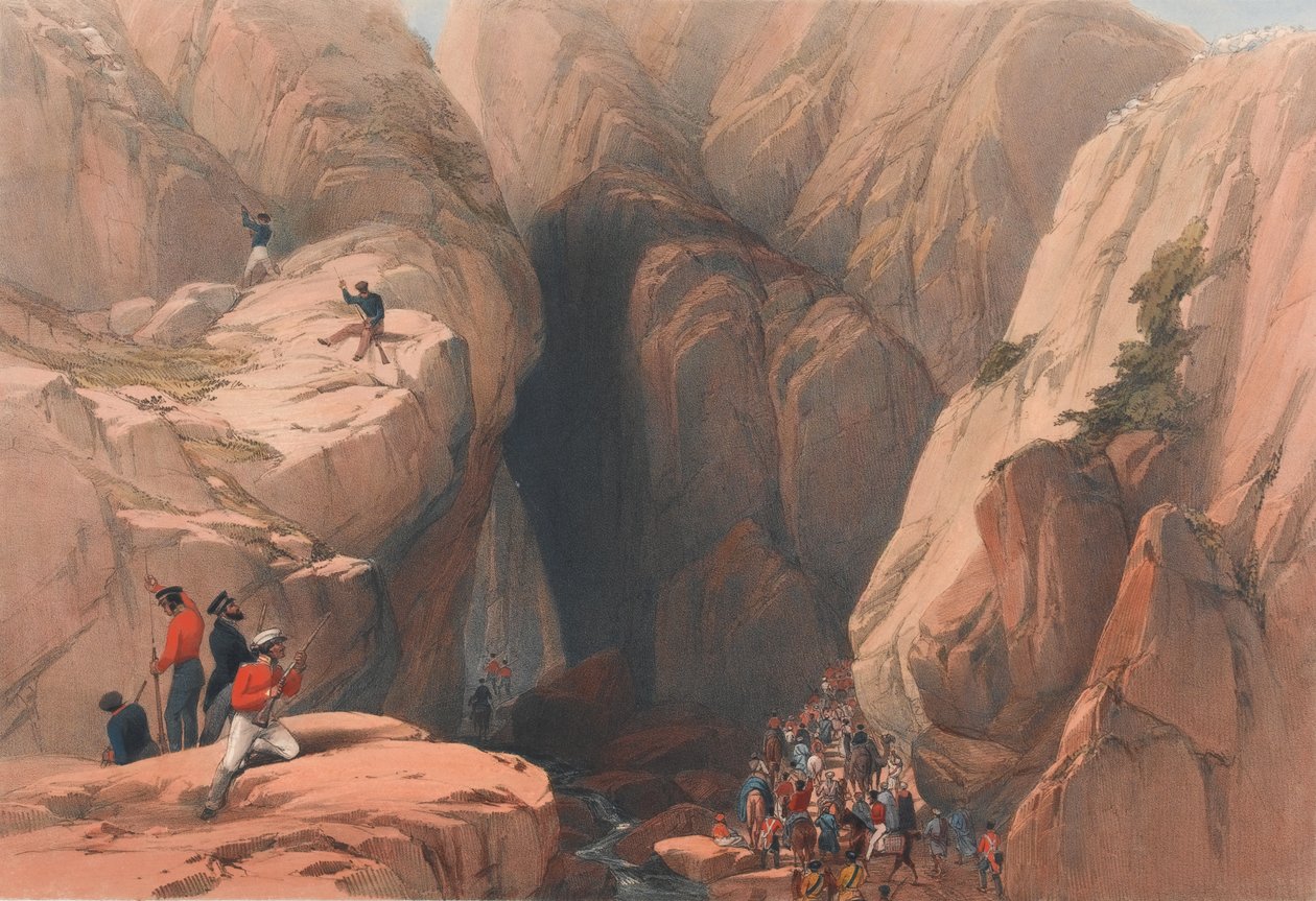 从帕鲁什进入科雅克山口，约1839年（石版画，着色）。 作者 詹姆斯（后）阿特金森