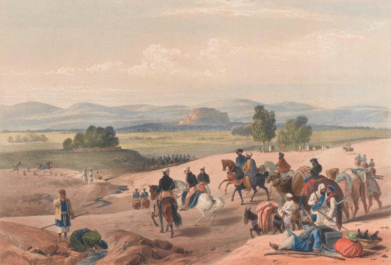 通往奎达堡垒的道路[原文如此]，约1839年（石版画，着色）。 作者 詹姆斯（后）阿特金森