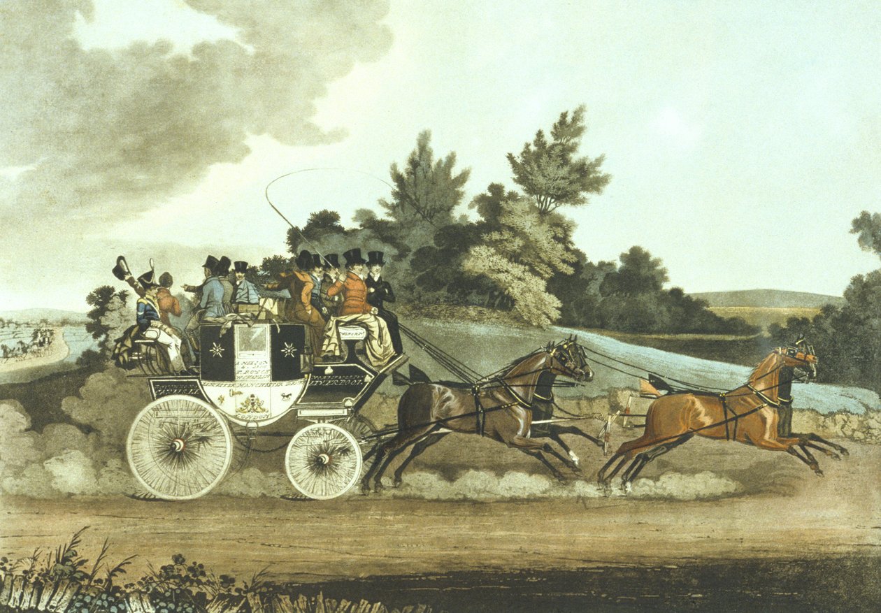 Stage Coach and Opposition Coach in Sight (coloured litho) 作者 詹姆斯（后）波拉德