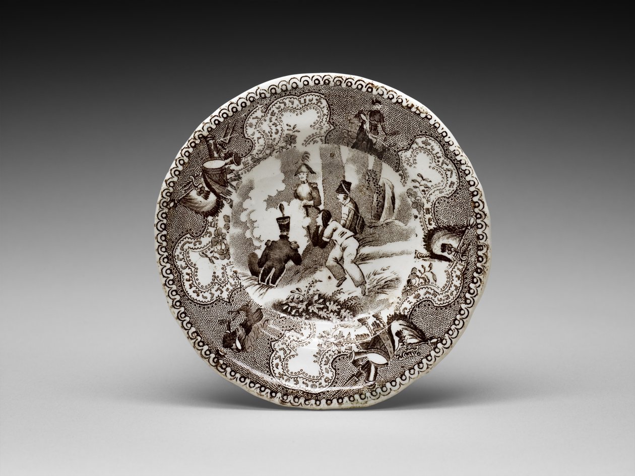 杯盘，c。 1837-1856 年（带转移印花的铅釉陶器） 作者 James (attr.to) Beech