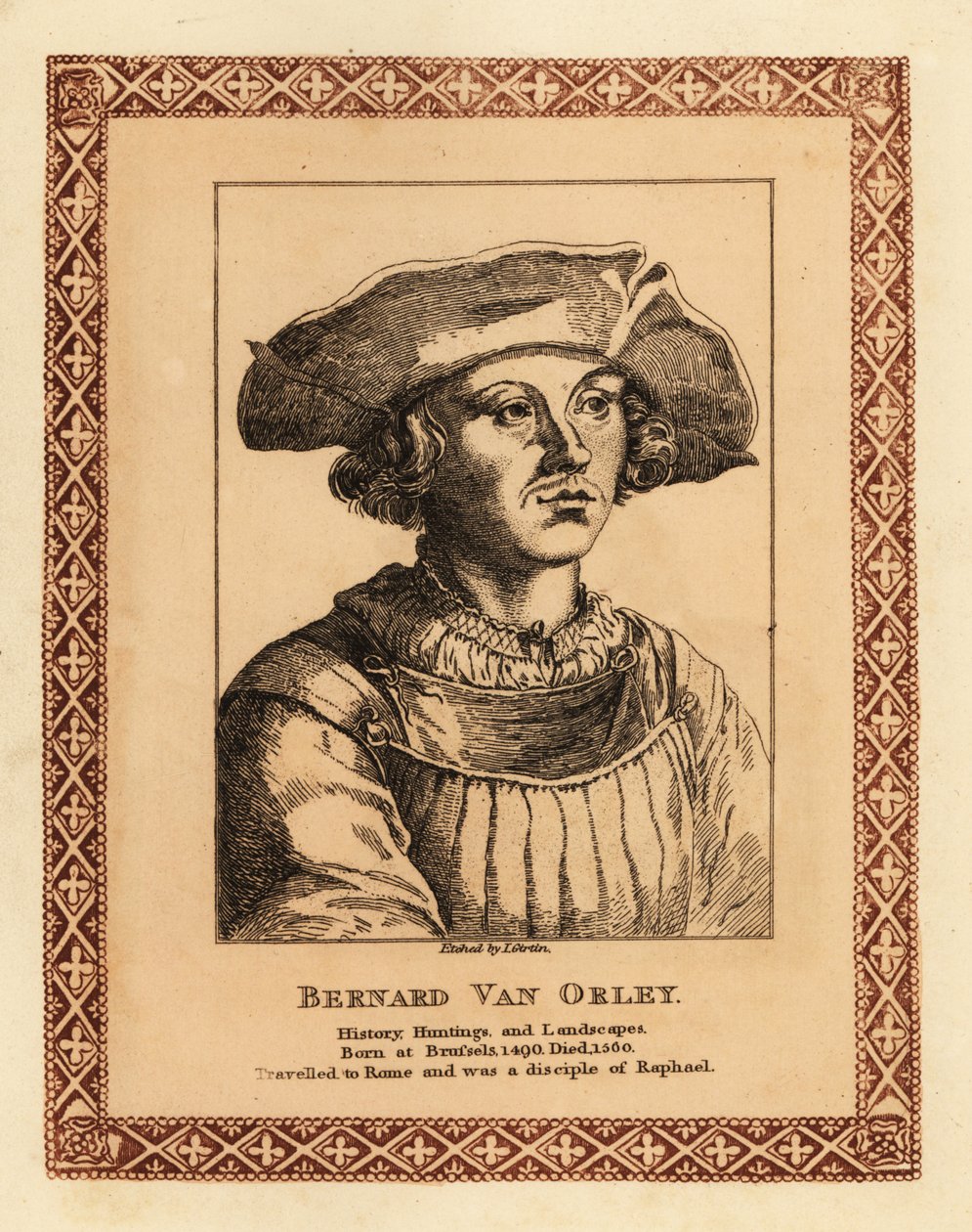 伯纳德·凡·奥尔利 (Bernard van Orley)，佛兰德文艺复兴时期艺术家。1817 年（蚀刻） 作者 詹姆斯（约 1780 年，1820 年后）吉尔廷