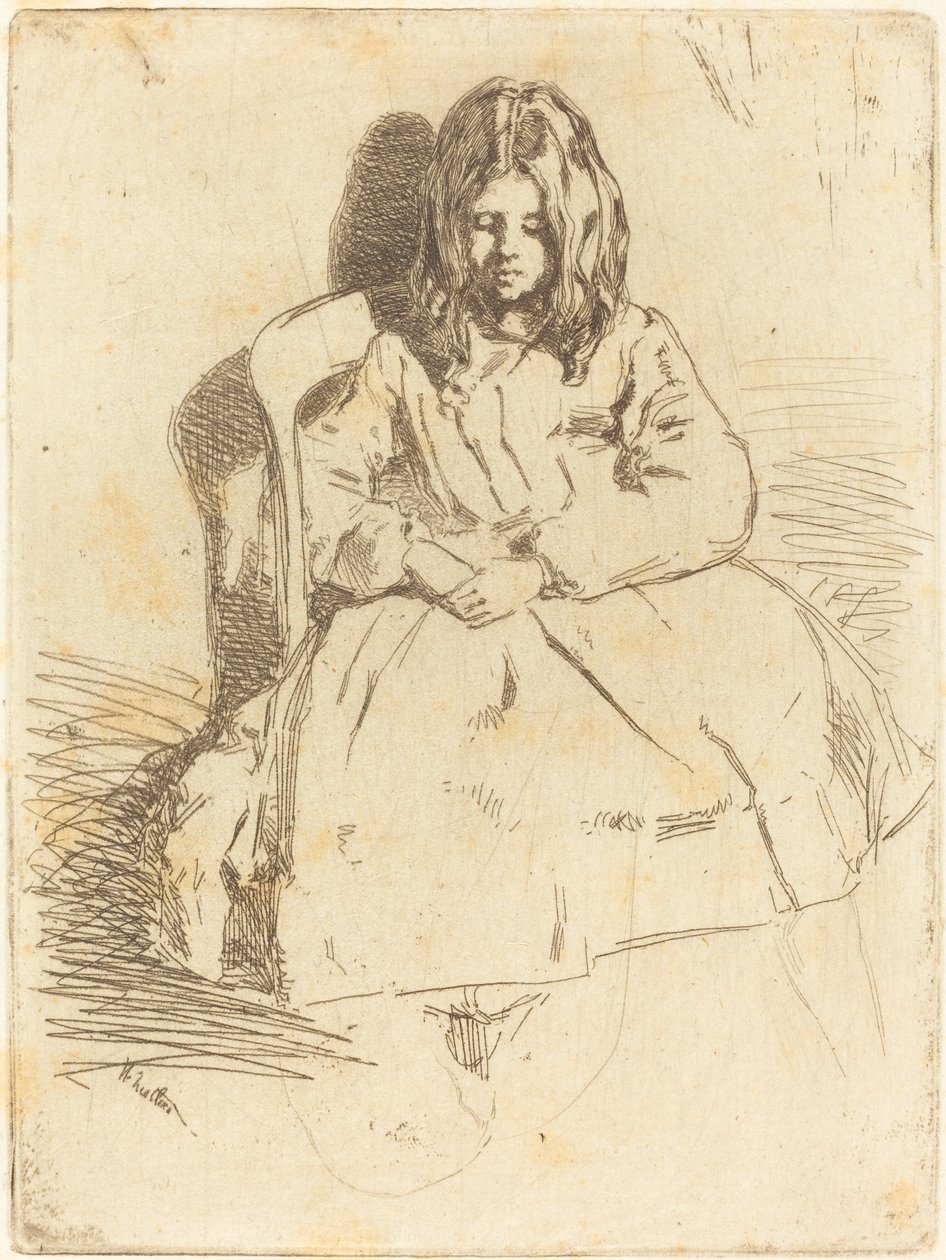 安妮坐着，1858年。 作者 詹姆斯·阿博特·麦克尼尔·惠斯勒