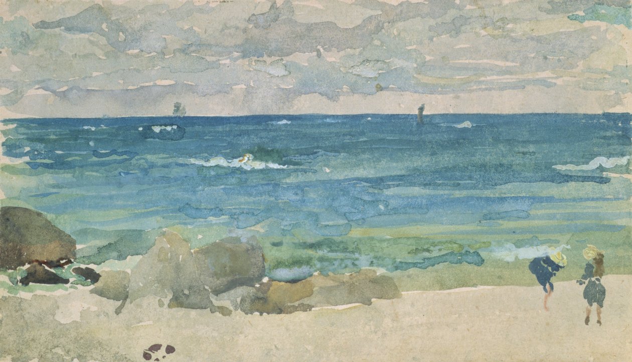 有两个人物的海滩场景，1885-90年 作者 詹姆斯·阿博特·麦克尼尔·惠斯勒