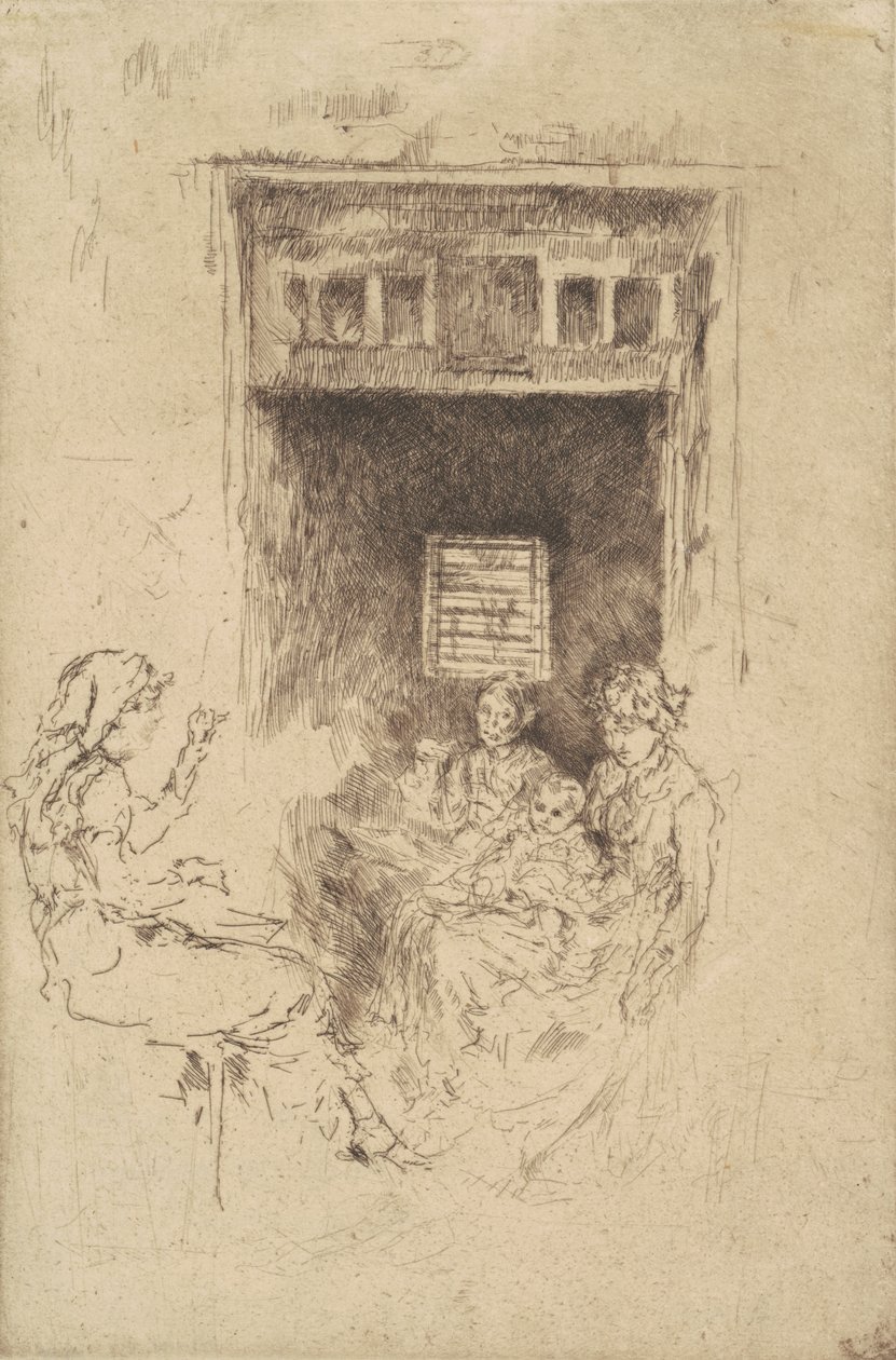 Bead-Stringers，1880年（在纸上进行黑色蚀刻） 作者 詹姆斯·阿博特·麦克尼尔·惠斯勒