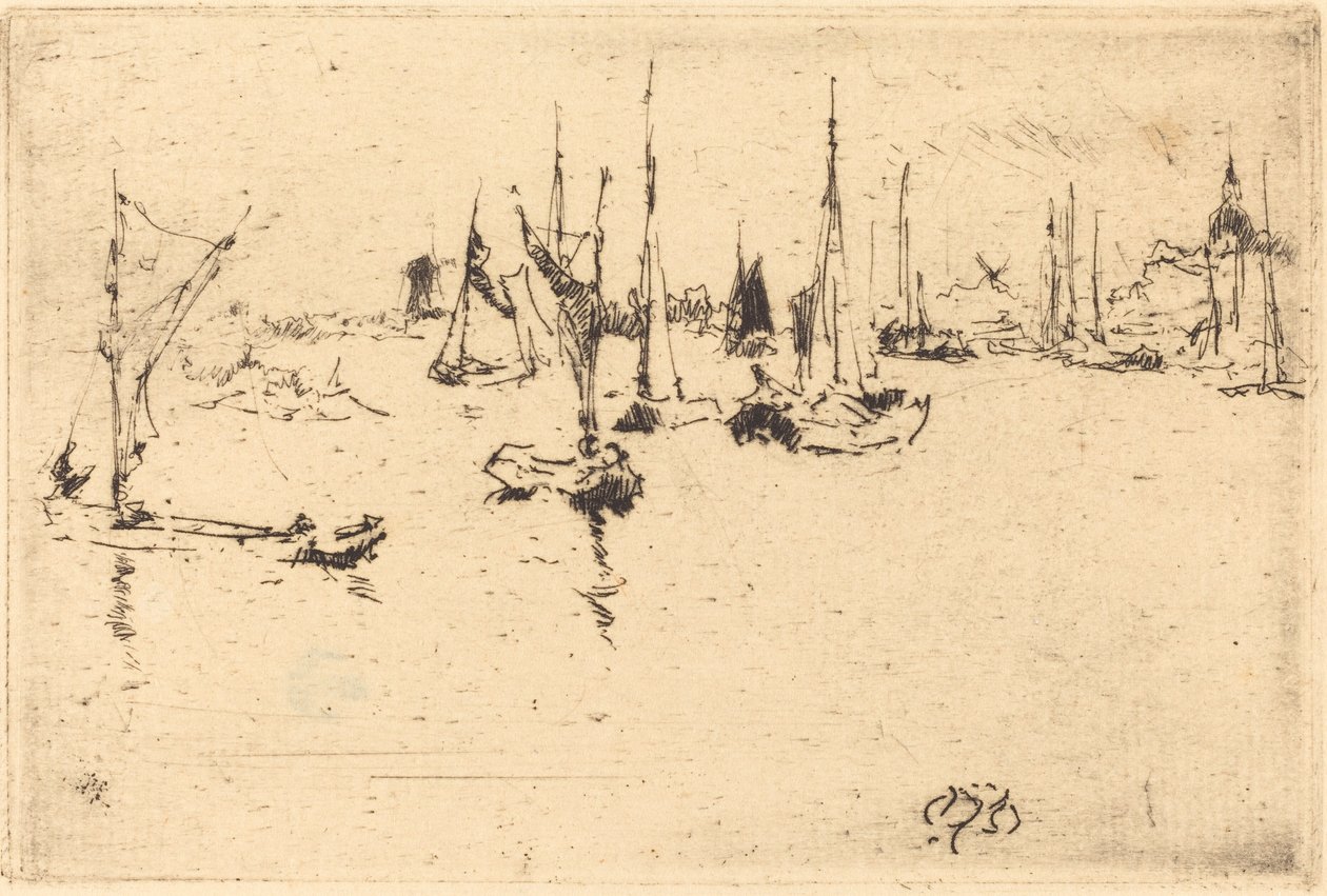 船只，多德雷赫特，1884。 作者 詹姆斯·阿博特·麦克尼尔·惠斯勒